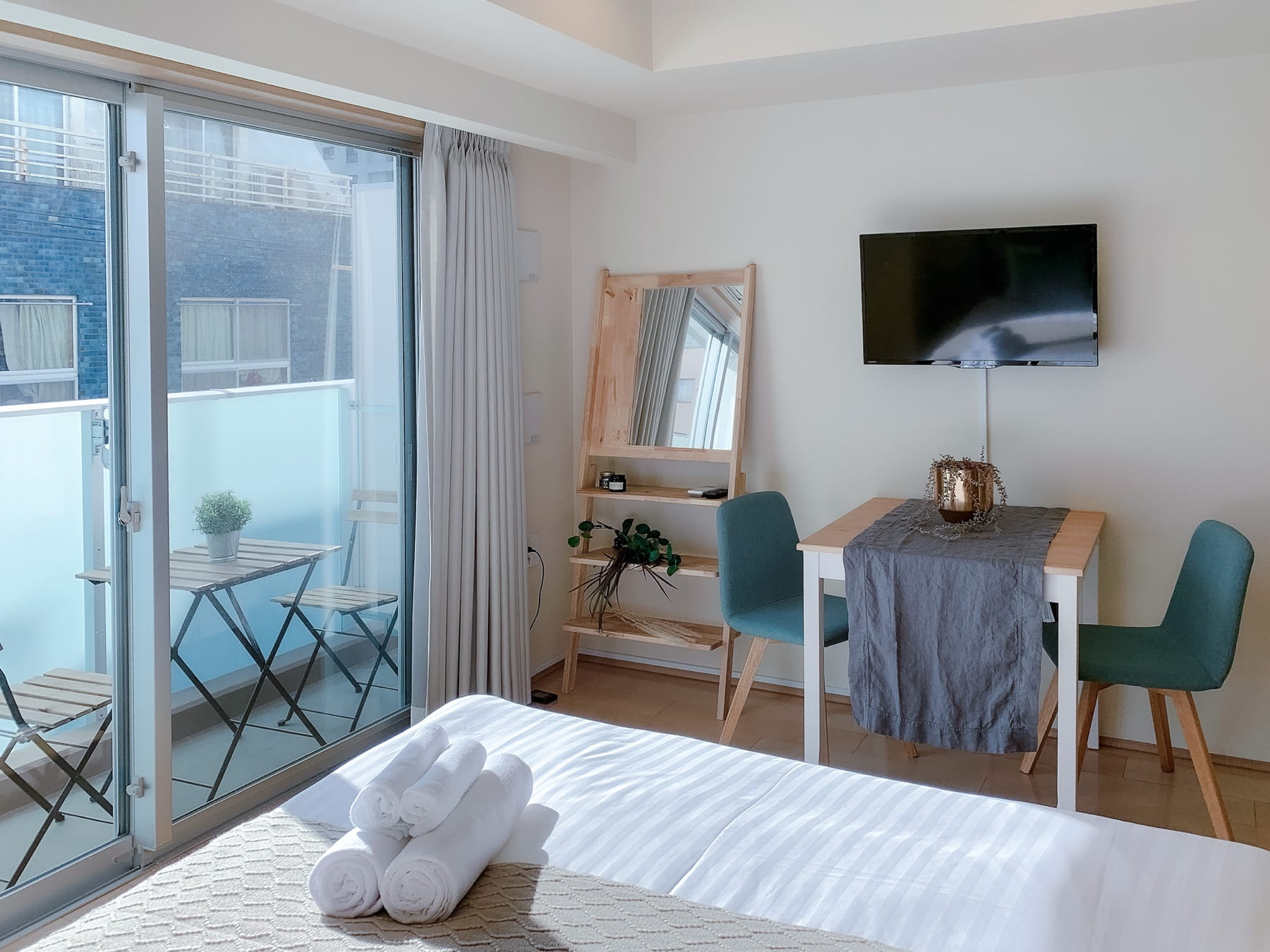 Tokyo hotel room interior with balcony